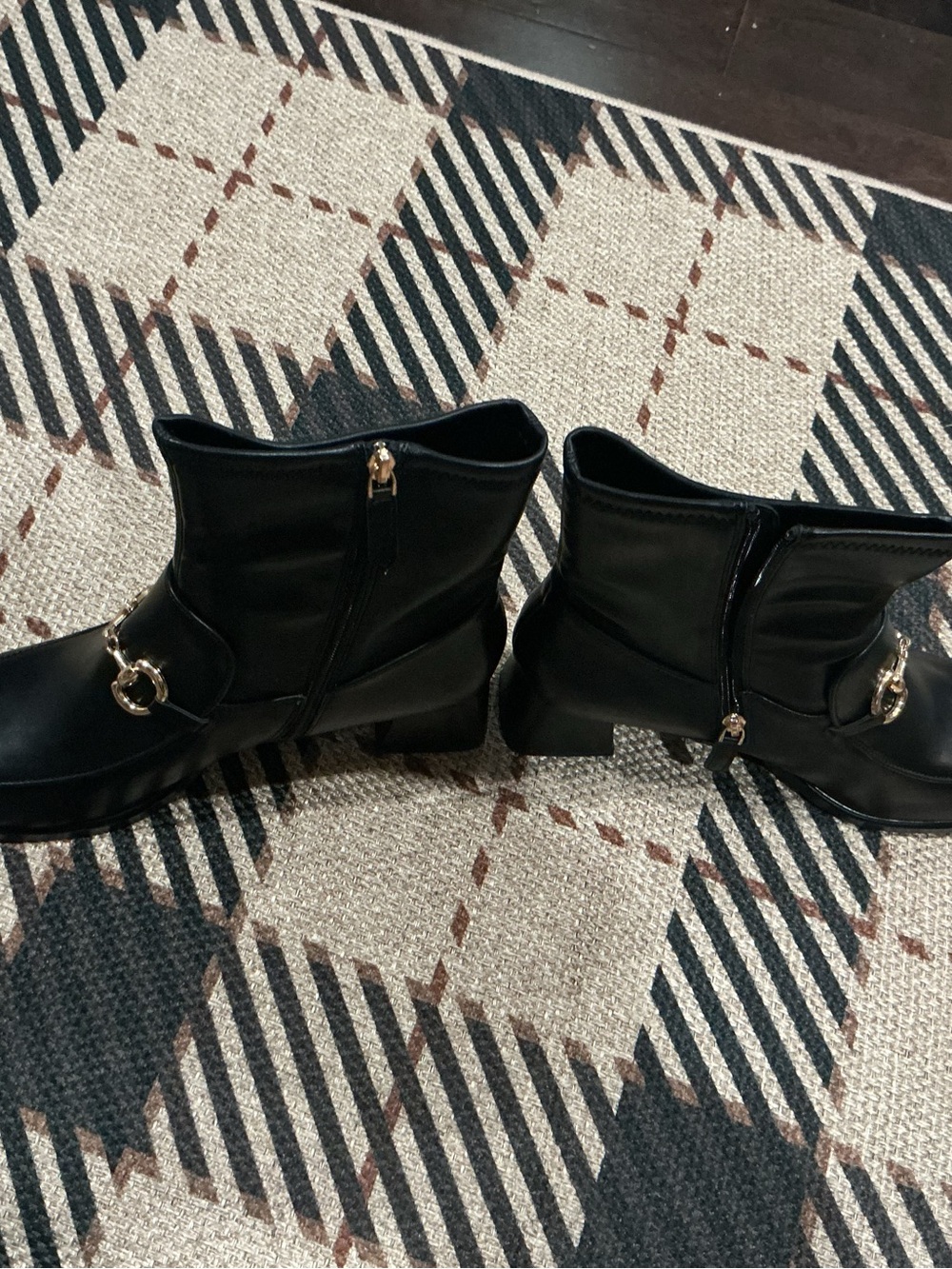 Black Ankle Boots with Gold Horsebit Detail - Picture 2 of 4